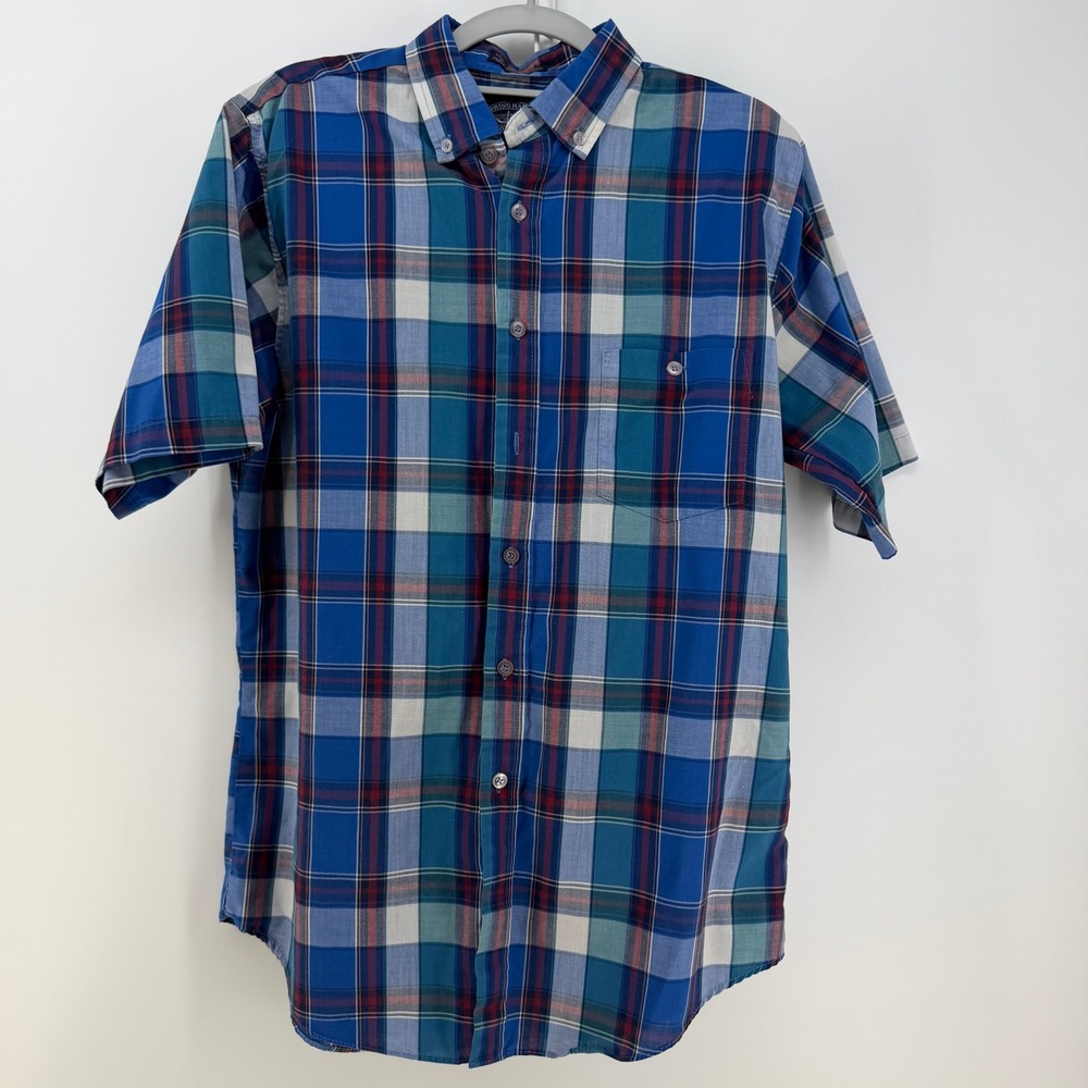 Spring Harbor Shirt Men Medium Blue Plaid Single Stitch Button Down Dad Preppy